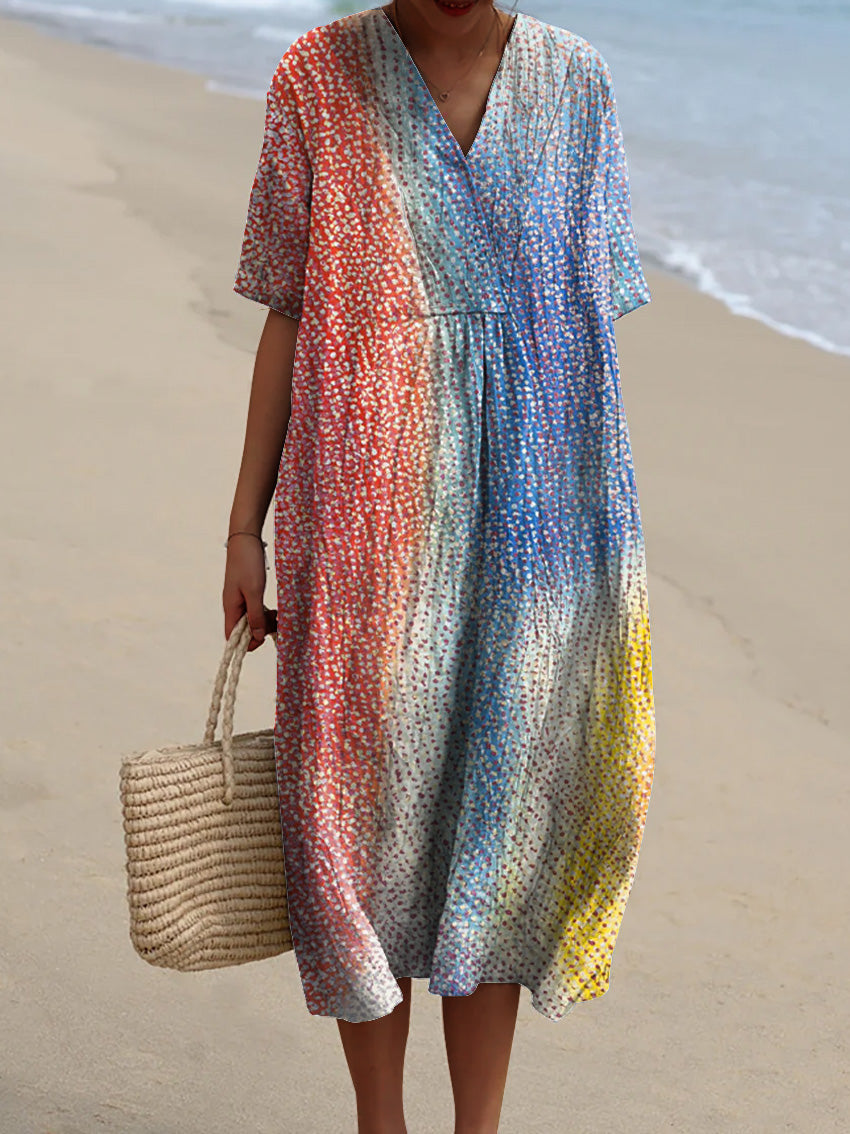 Multicolor Ombre Pattern Printed Women's Flowy Dress