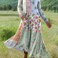 Women's Splicing Floral Print Art Print Long-sleeved Dress
