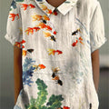Women's Fish Art Print Casual Cotton And Linen Shirt