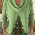 Women's Christmas Tree Pattern Art Print Cowl Neck Sweater