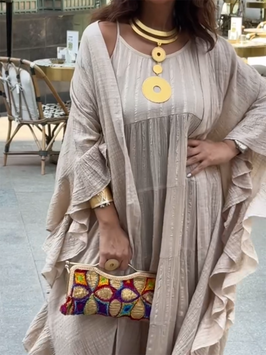 Bohemian Ruffled Cardigan Suspender Skirt Two-piece Set