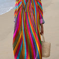 Women's Vintage Rainbow Stripe Art Print Dress