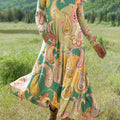 Women's Beautiful Colorful Ethnic Paisley Floral Art Print Long-sleeved Dress