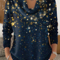 Women's Shiny Stars Pattern Art Print Cowl Neck Sweater