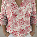 Women's Christmas Balls Pattern Art Print Buttoned Cardigan Sweater