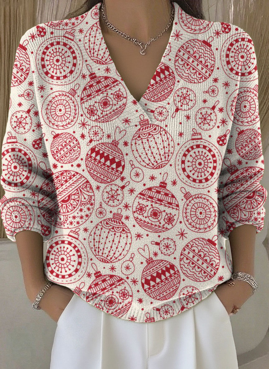 Women's Christmas Balls Pattern Art Print Buttoned Cardigan Sweater