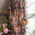 Women's Vintage Ethnic Diamond Geometric Pattern Art Print Dress