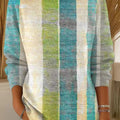 Women's Multicolor Striped Painterly Art Print Casual Pullover Sweater