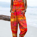 Women's  Vintage Abstract Geometric Art Print Casual 100% Cotton Wide Leg Jumpsuit