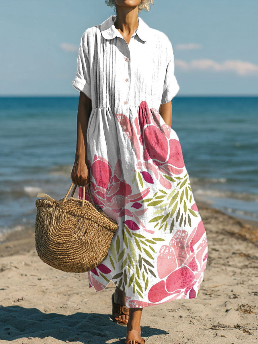 Women's Color Block Patchwork Flowers  Art Print Dress