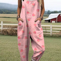 Women's Lovely Strawberry Art Print Casual 100% Cotton Wide Leg Jumpsuit