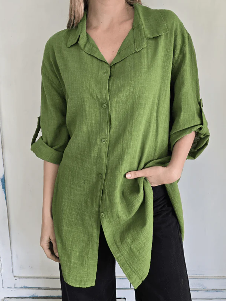 Classic Curved Hem Cotton Shirt