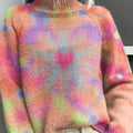 Cute Heart Color Print Knit Turtleneck Pullover Sweater