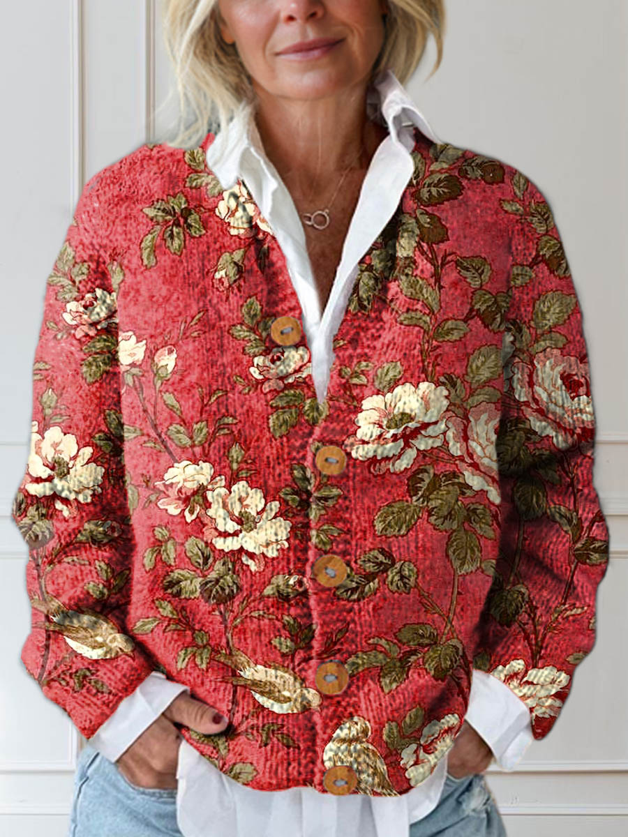 womens-vintage-floral-art-print-buttoned-cardigan-sweater-besi