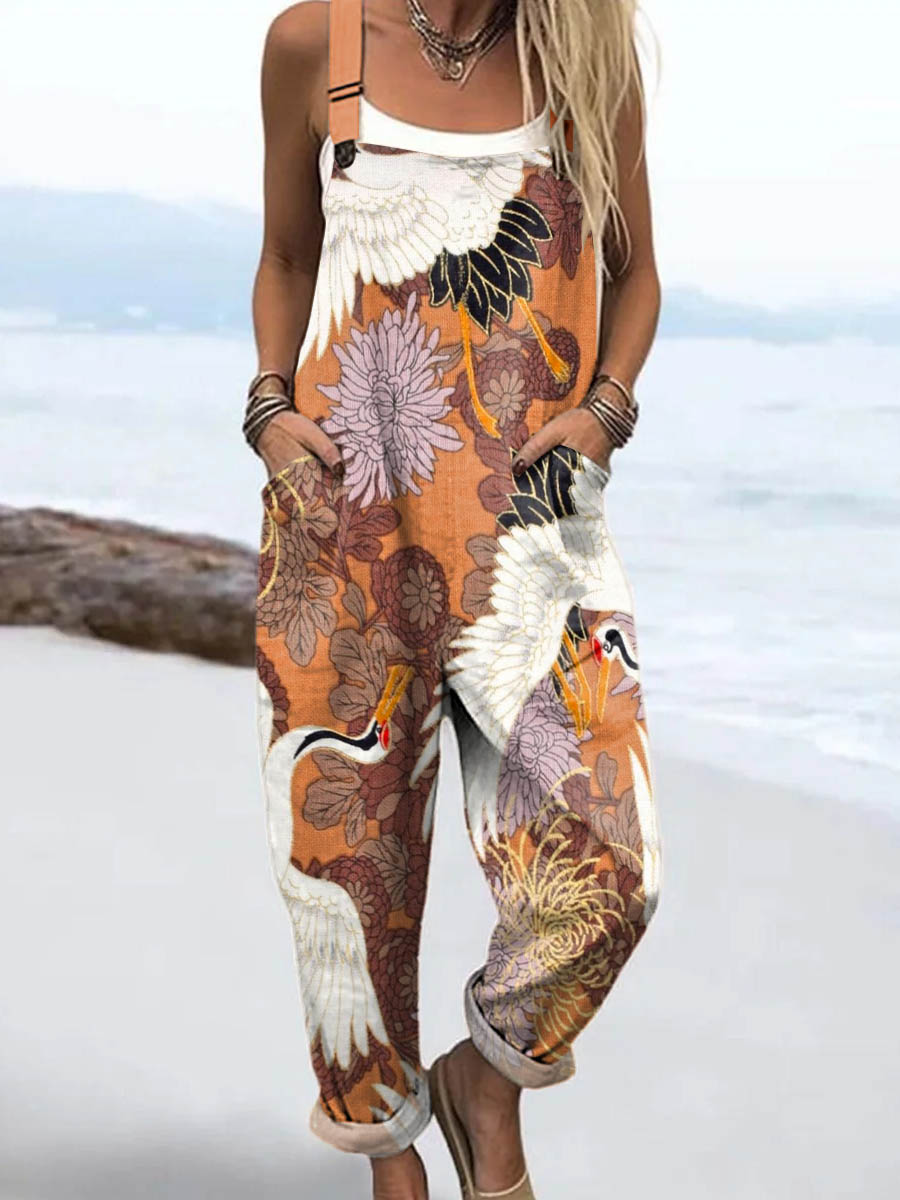 Women's Vintage Ethnic Pattern Art Print Casual 100% Cotton Wide Leg Jumpsuit