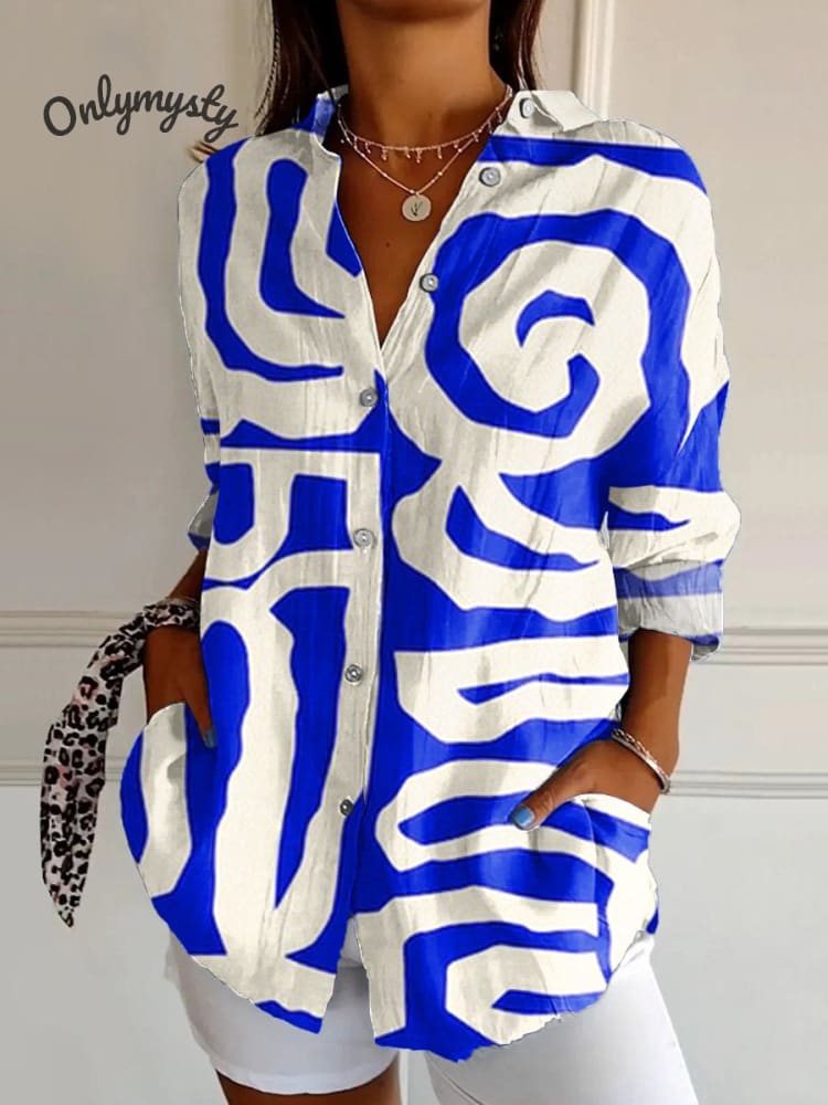 Women's  Minimalism Abstract Geometry Retro  Art  Print Casual Cotton Shirt