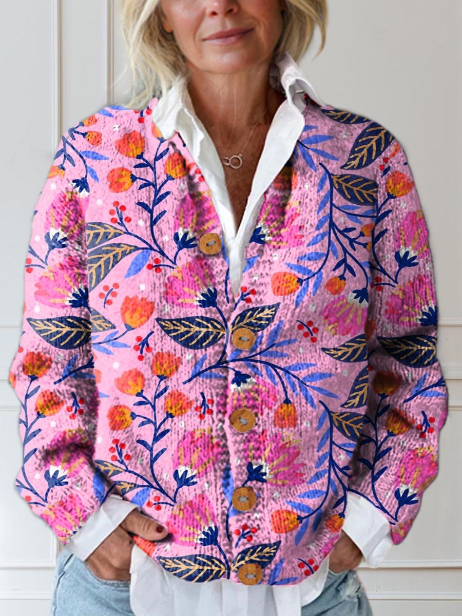 womens-vintage-floral-art-print-buttoned-cardigan-sweater-u50b