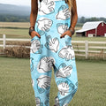 Women's Simple Bird Art Print Casual 100% Cotton Wide Leg Jumpsuit
