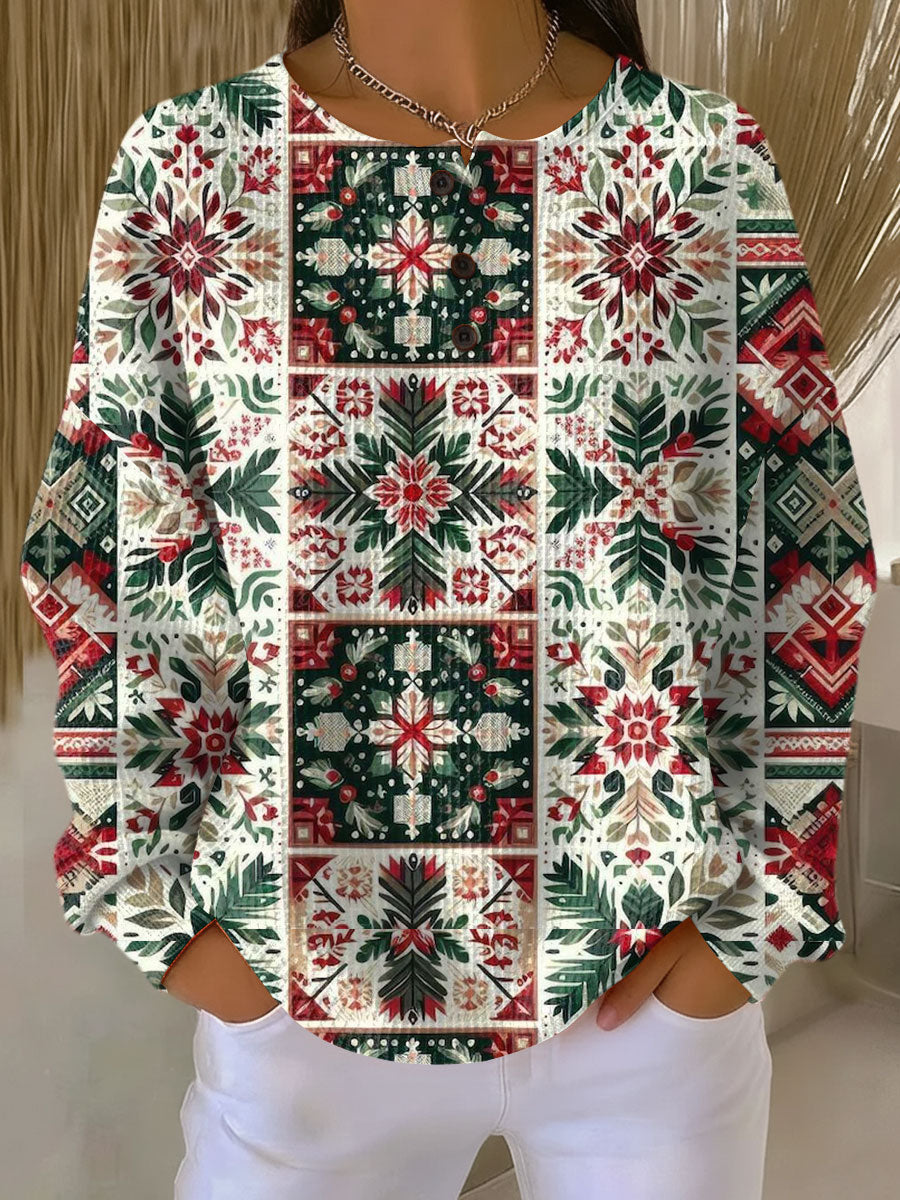 Women's  Vintage Christmas  Art Print Casual Cotton Sweatshirt