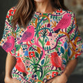 pull-col-rond-manches-courtes-en-maille-v4la-vintage-imprimé-fleurs-artistique-vintage 