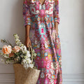 Women's Vintage Floral Art Print Cotton And Linen Pocket Dress