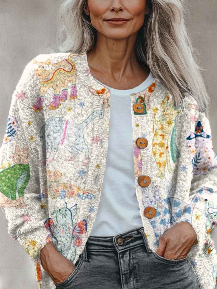 abstract-geometry-cat-playful-art-pattern-print-buttoned-cardigan-sweater