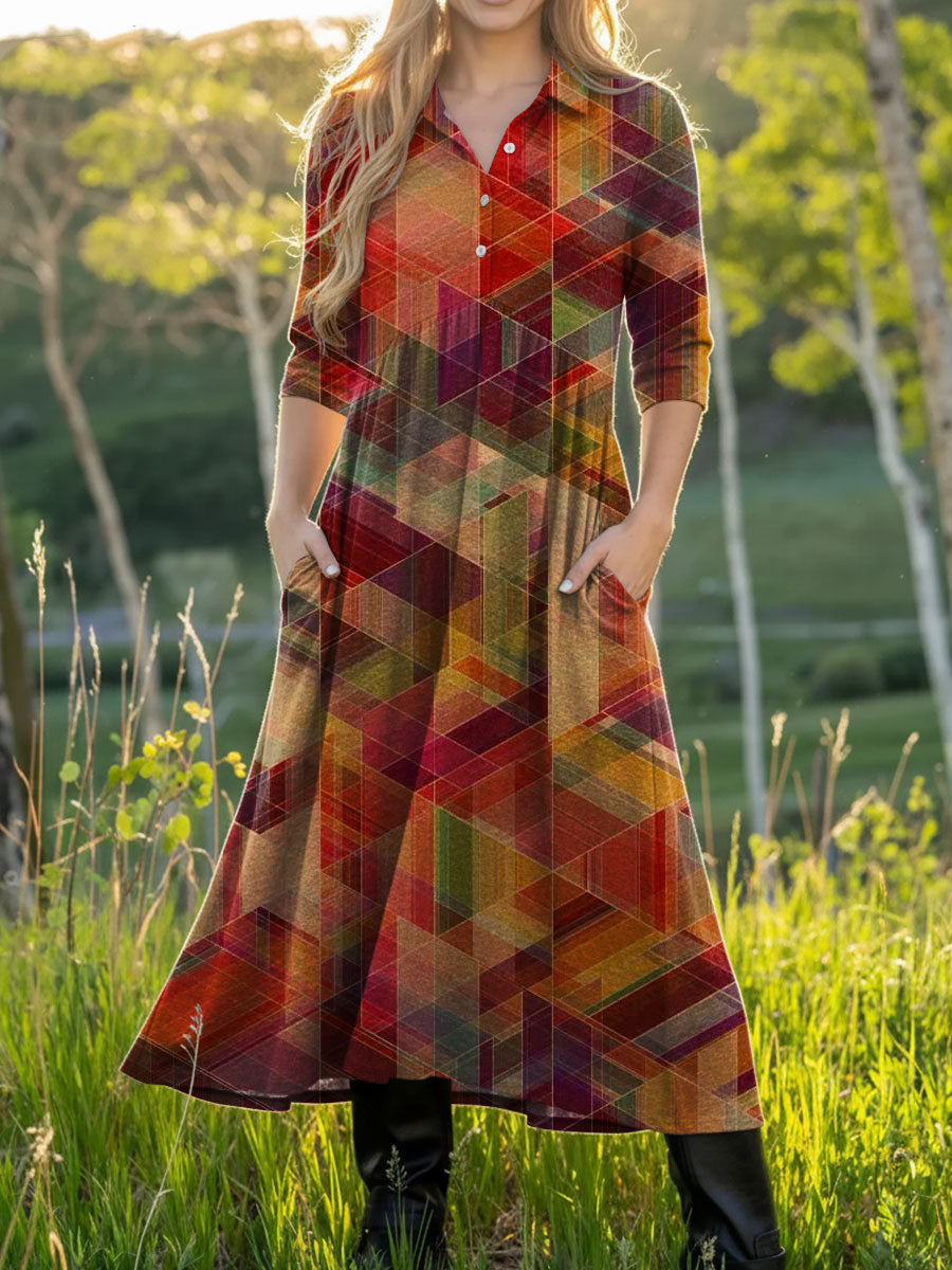 Women's Retro Geometric Colors Art Casual Print Dress