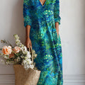 Women's Vintage Gorgeous Peacock Feathers Art Print Linen Pocket Dress