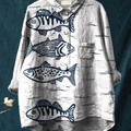 Women's Fish  Art Print Casual Cotton And Linen Shirt