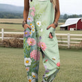 Women's Lovely Floral Butterfly Pattern Art Print Casual 100% Cotton Wide Leg Jumpsuit