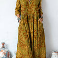 Women's Vintage Ethnic Floral Art Print Linen Pocket Tunic Dress