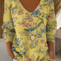 Women's Floral Birds Art Print Casual Pullover Sweater