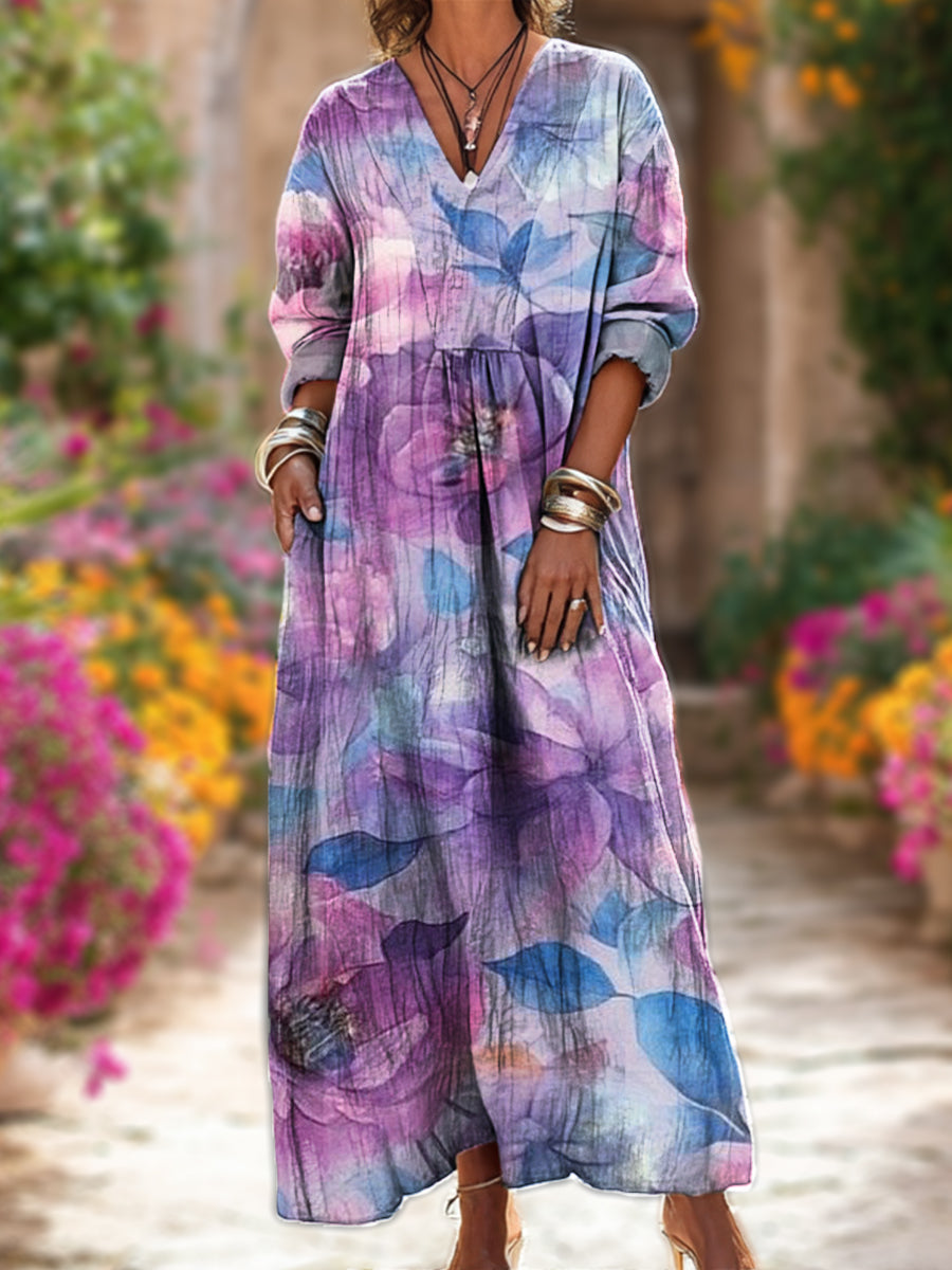 Women's Beautiful Watercolor Floral Painting Art Print Dress