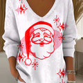 Women's Vintage Santa Poker Art Print Casual Pullover Sweater