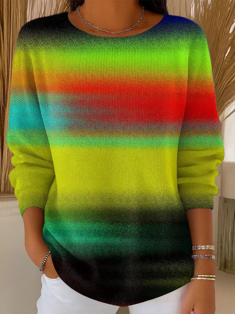 Women's Beautiful Multicolor Gradient Painting Art Print Casual Pullover Sweater
