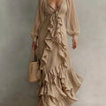 Women's Elegant Lace-trimmed V-neck Dress