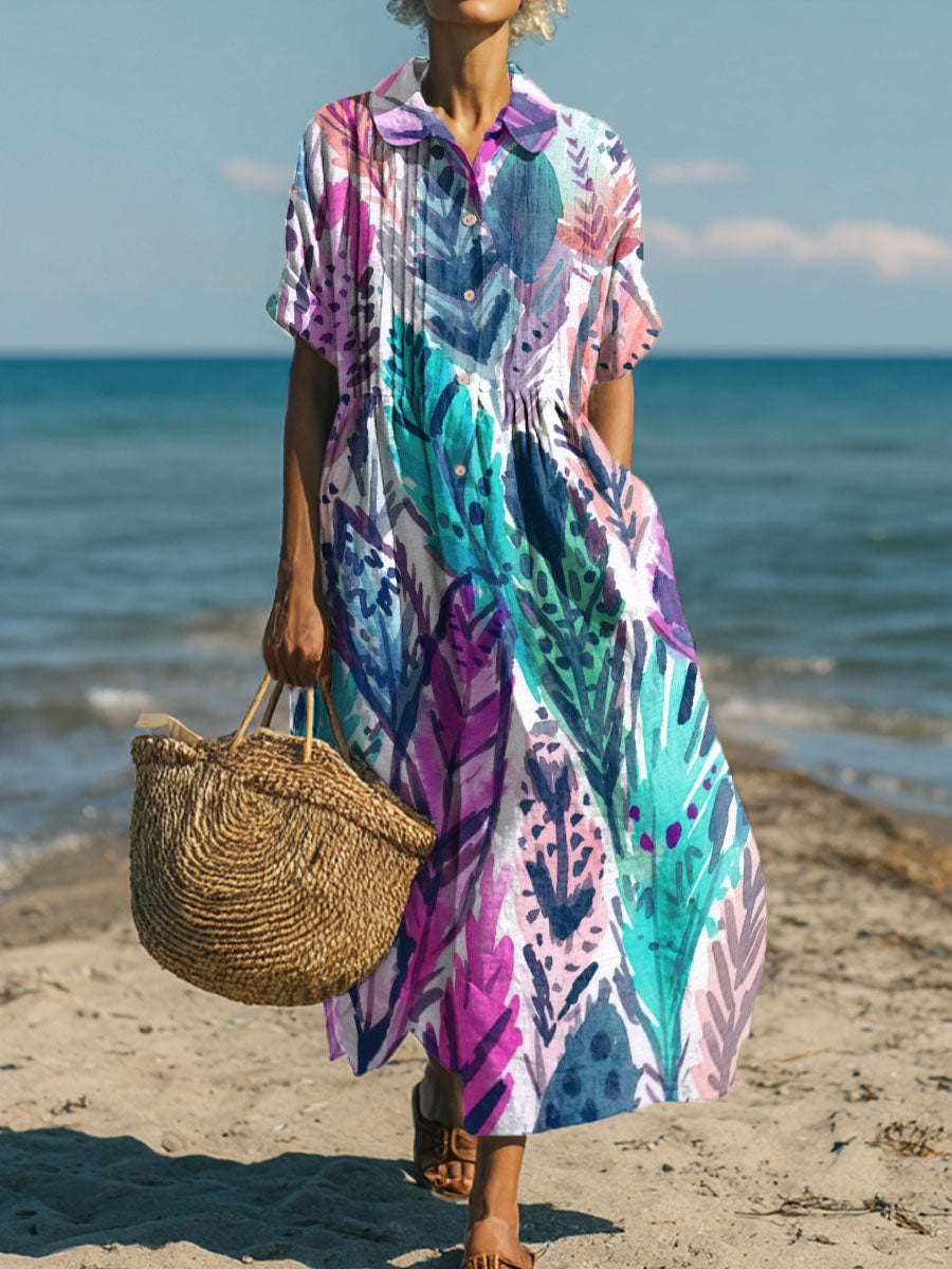 Women's Ink And Wash Leaves Art Print Dress