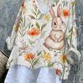 Women's   Easter Bunny Art Print Casual Cotton And Linen Shirt