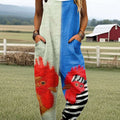 Women's Vintage Cute Farm Chicken Art Print Casual 100% Cotton Wide Leg Jumpsuit