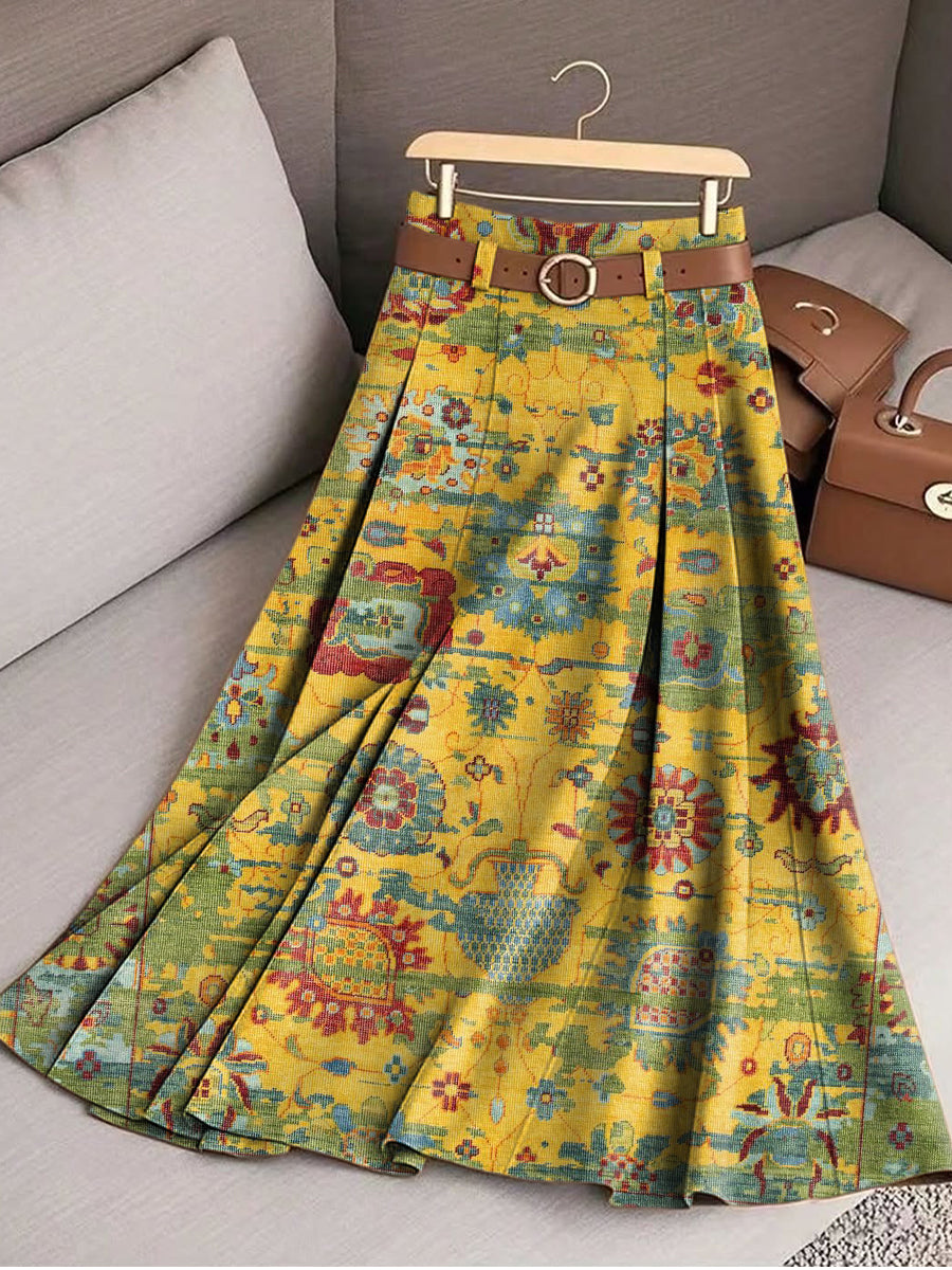 Women's Beautiful Ethnic Floral Geometric Painting Art Print Cotton Skirt