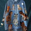 Women's Cat  Art Print Casual Cotton And Linen Shirt