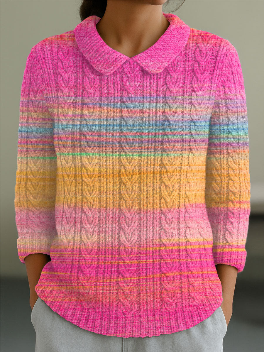 womens-vintage-gradient-art-print-casual-peter-pan-collar-3-4-sleeve-sweater-dks0