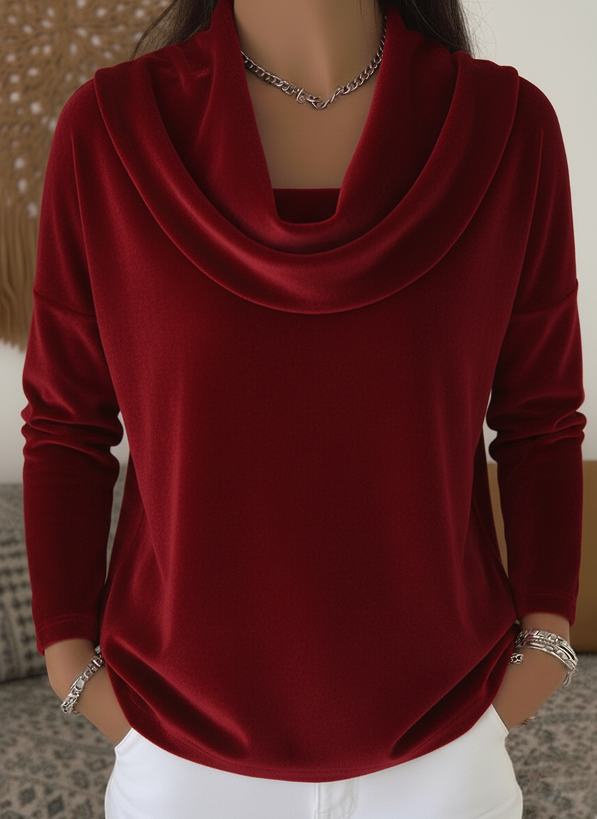 Women's Elegant Draped Collar Velvet Pullover Top