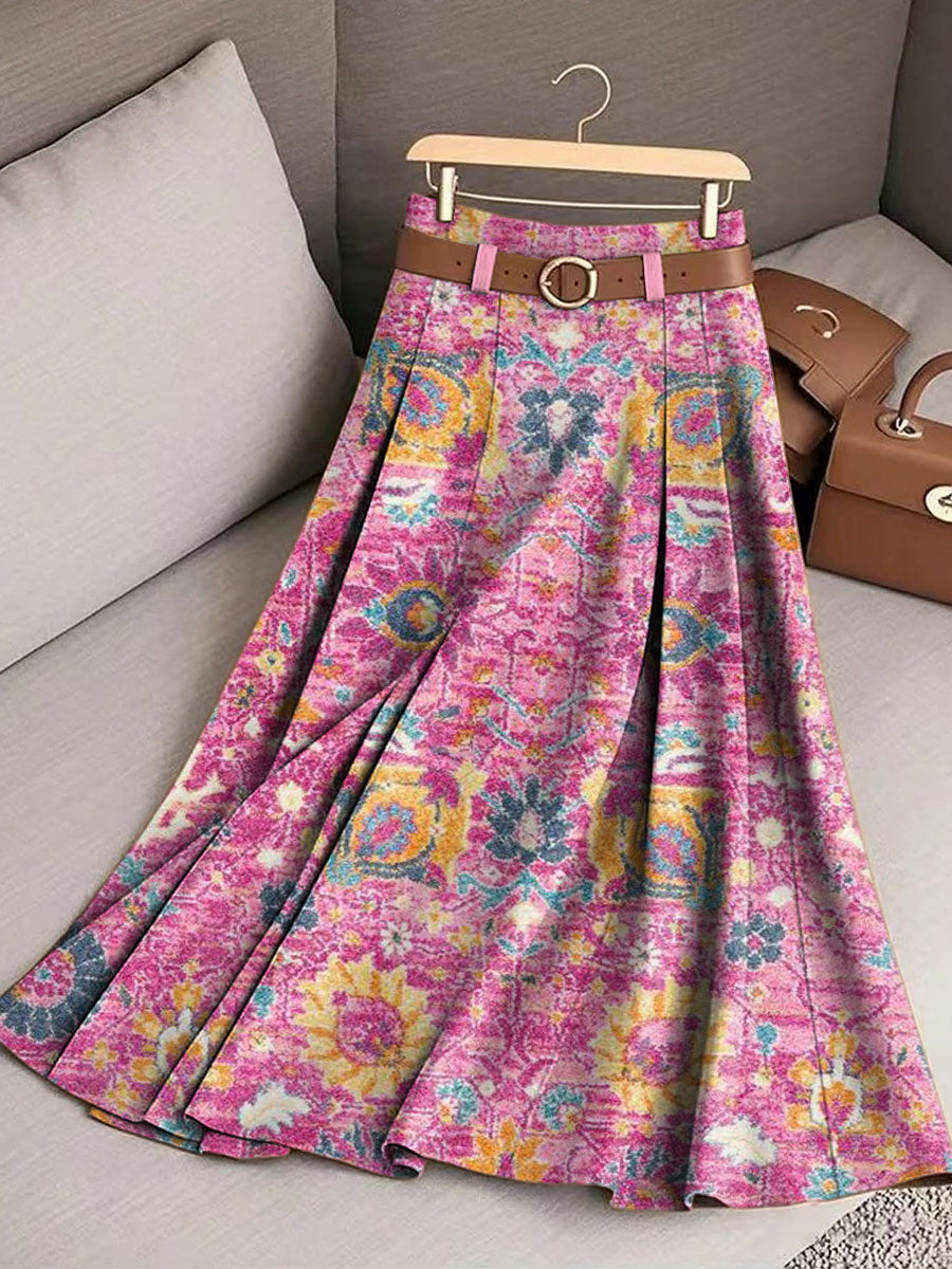 Women's Retro Pattern Casual Print Cotton Skirt