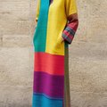 Artistic Rainbow Color Block Print Maxi Dress