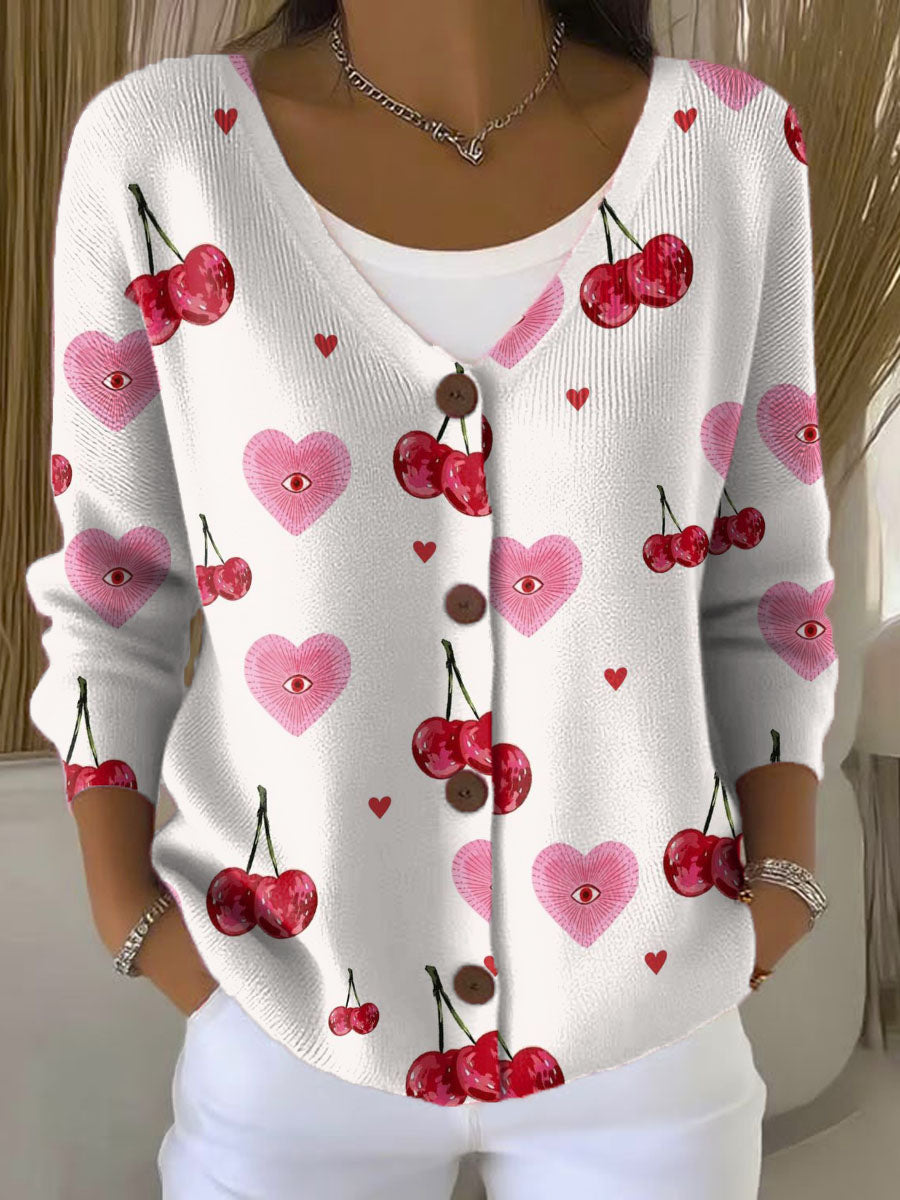 cherry-and-heart-print-buttoned-v-neck-cardigan-sweater