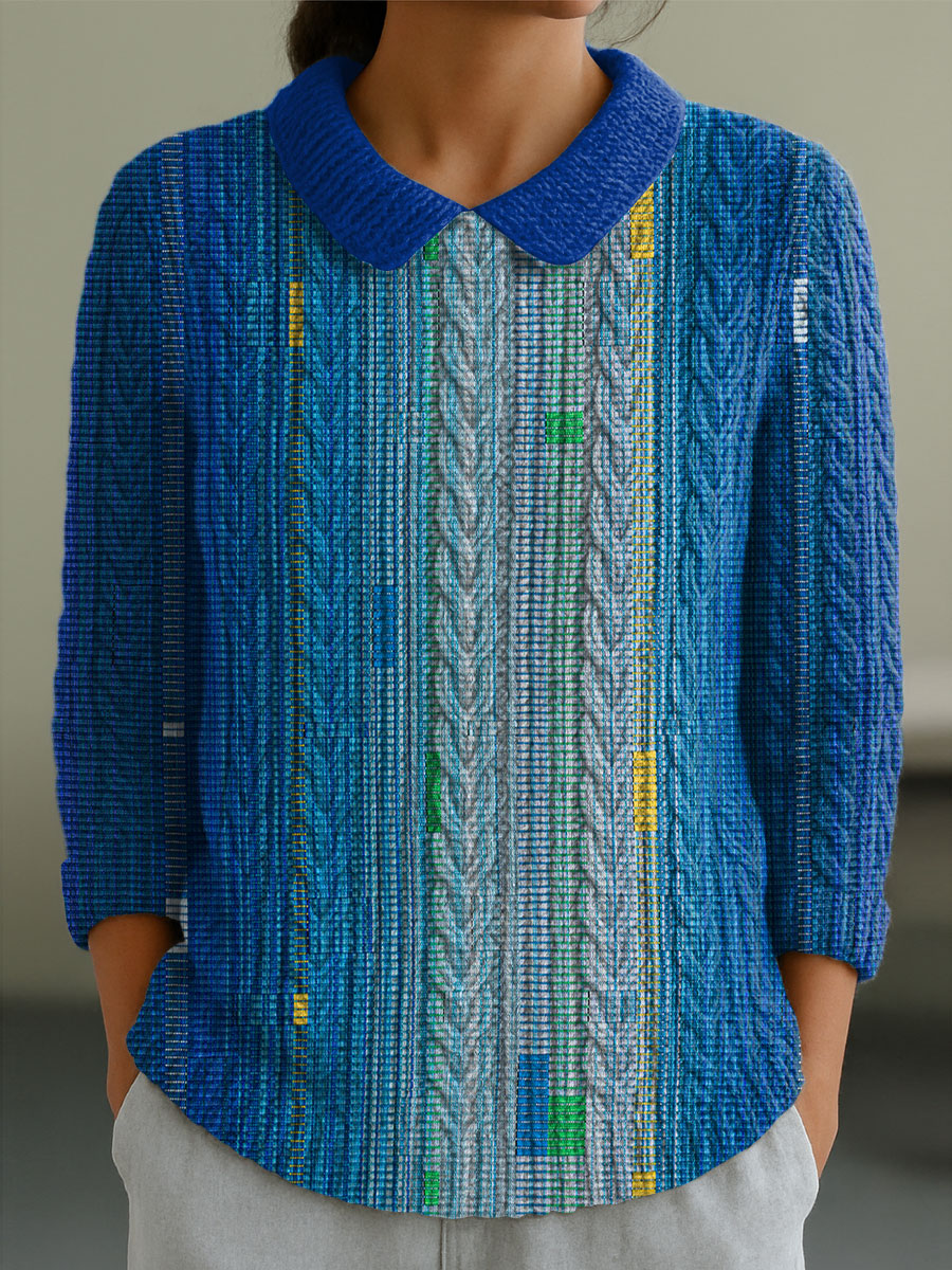 womens-blue-moon-geometric-color-splicing-casual-peter-pan-collar-3-4-sleeve-sweater