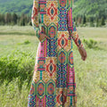 Women's Retro Ethnic Pattern Art Print Long-sleeved Dress