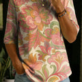Women‘s Floral Pattern Art Casual Loose Half Sleeve 100% Cotton T-shirt