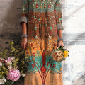 Women's Vintage Ethnic Geometric Floral Art Print Dress